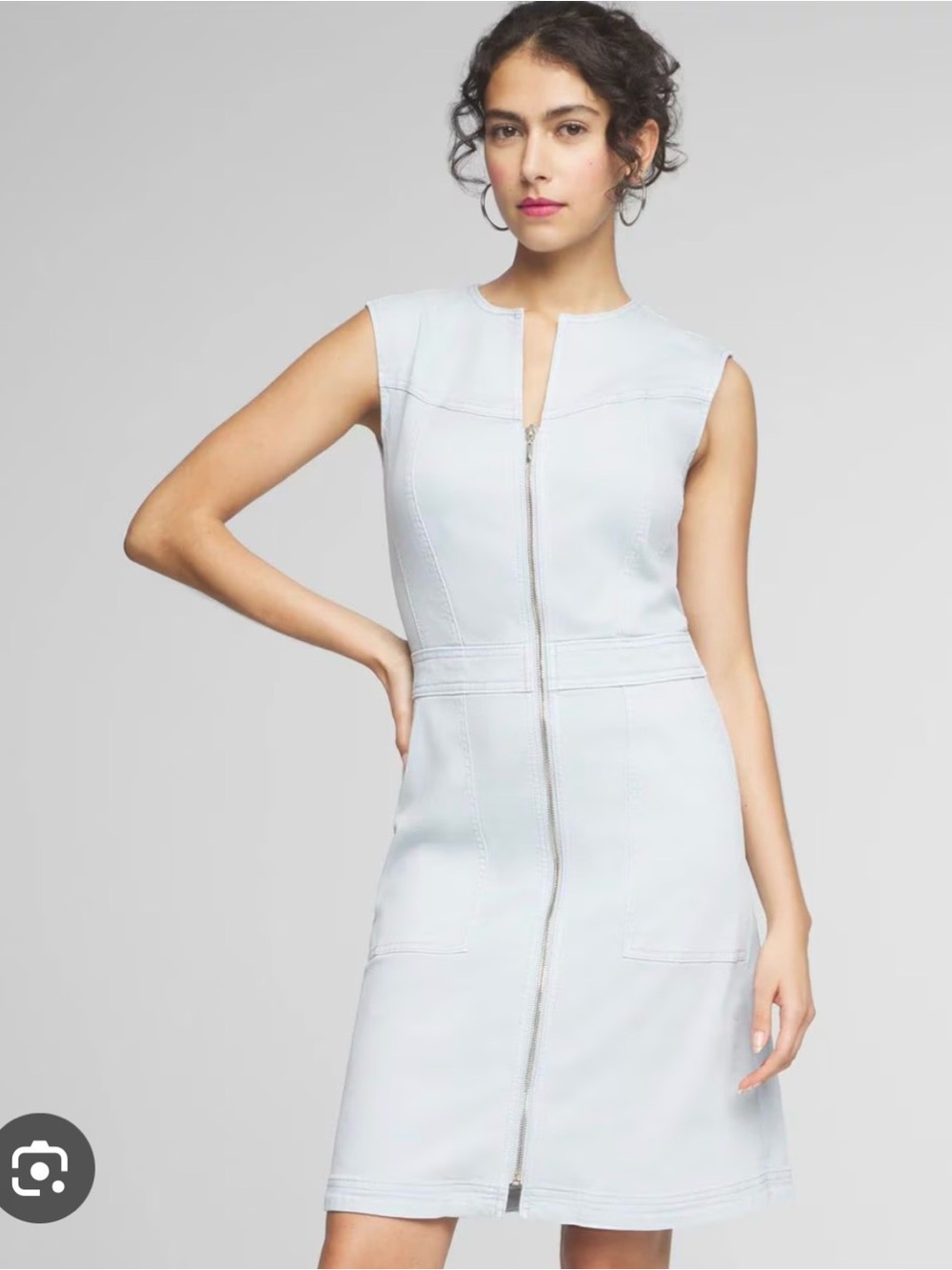 NWOT WHBM Sleeveless Light Blue Denim Zip-Front Sheath Dress